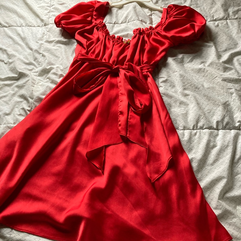 red satin dress